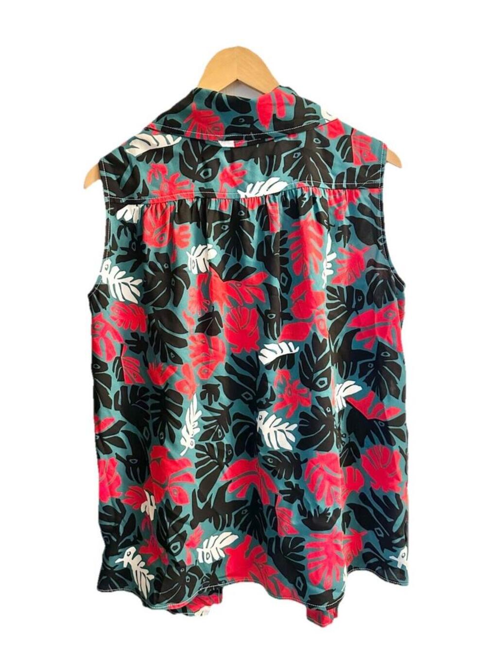 Marni Viscose Leaf Print Blouse IT 44 US 8 Sleeveless Tie Neck Green Red - Picture 3 of 6
